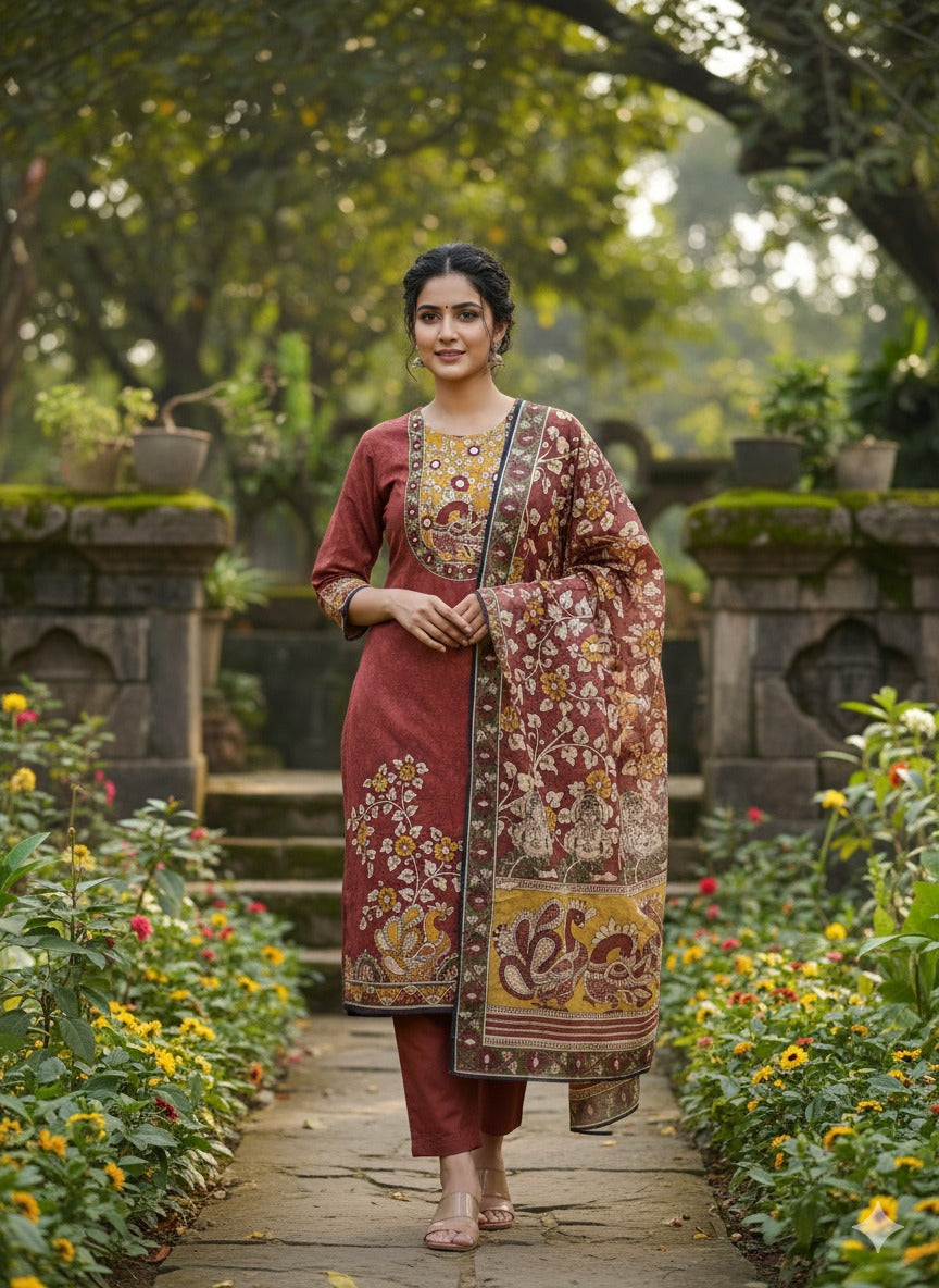 Super pretty kalamkari digital printed full suit set