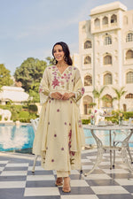 Pure Mul cotton fully embroidered suit set in cream