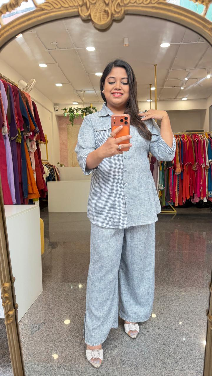 Premium linen co ord set in blue