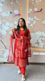 Pretty pretty bemberg muslin githan work full suit paired with organza dupatta