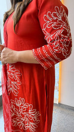 Pretty pretty bemberg muslin githan work full suit paired with organza dupatta