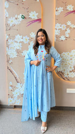 Premium embroidered cotton full suit set in blue