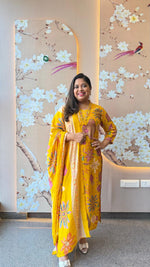 Restocked! Premium Modale V neck handwork suit set in yellow (Plus Size)