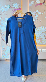 Textured cotton lace detailing Kurta in blue