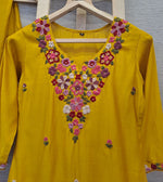 Premium Modale embroidered suit set paired with organza dupatta in yellow