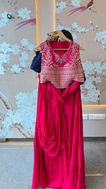 Premium chinon skirt with drape paired with a designer back blouse in pink