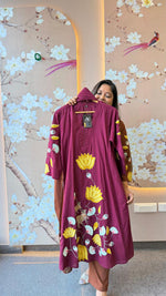A line Applique work cotton suit set in wine(comfort fit)