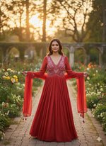 Premium chinon gown with handwork paired with dupatta