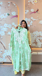 Restocked !! Pure Mul cotton chikankari full suit set in pista green !! Dispatch in 30 days (Comfort Fit)
