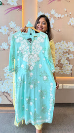 Restocked !! Pure Mul cotton chikankari full suit set in sea green !! Dispatch in 30 days (Comfort Fit)