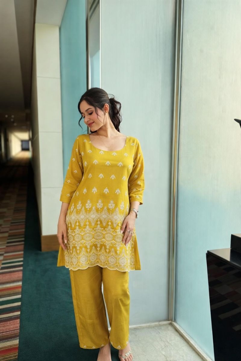 Vatican silk shifli co ord set in yellow