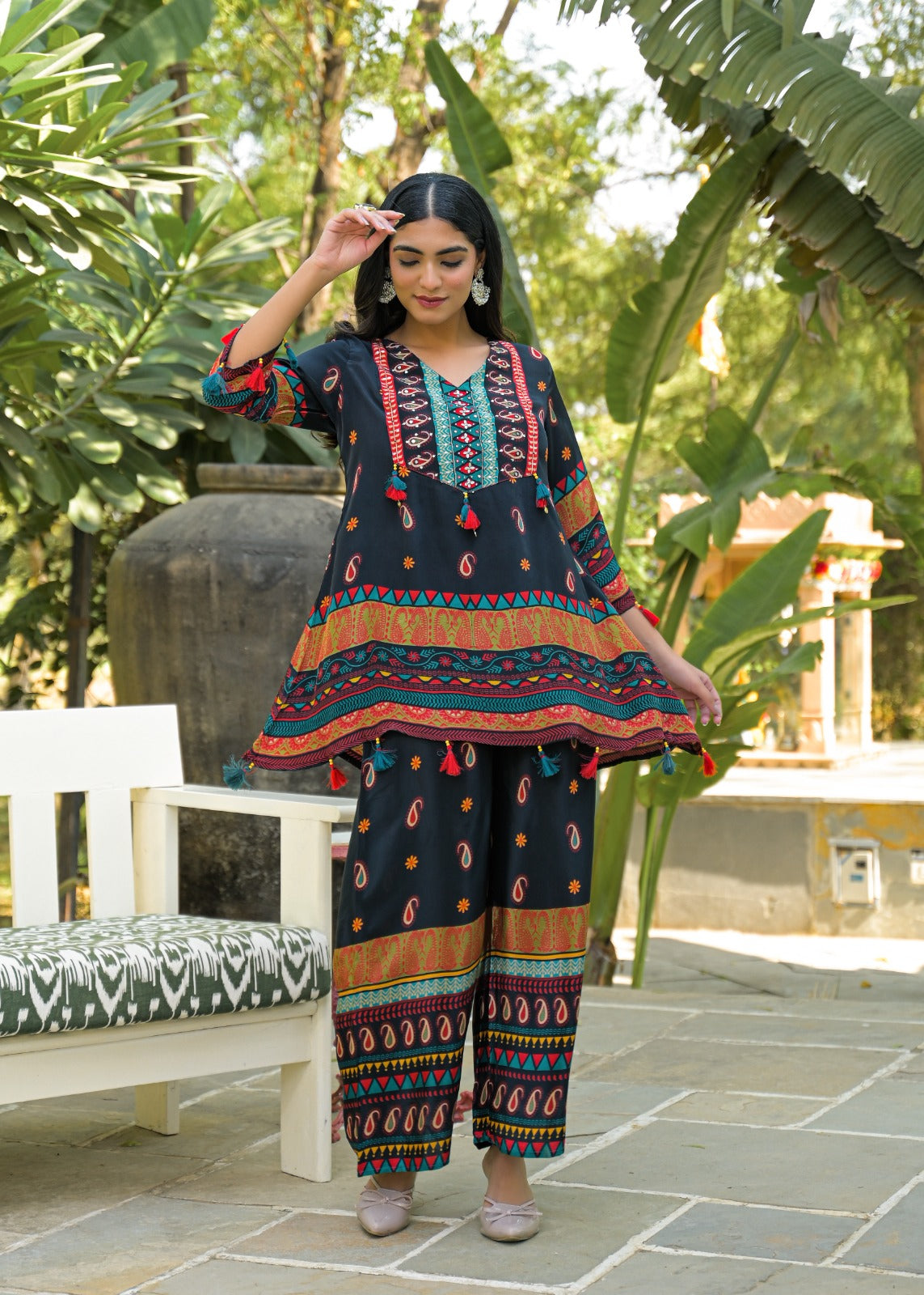 Premium crepe kaftan co ord set in black