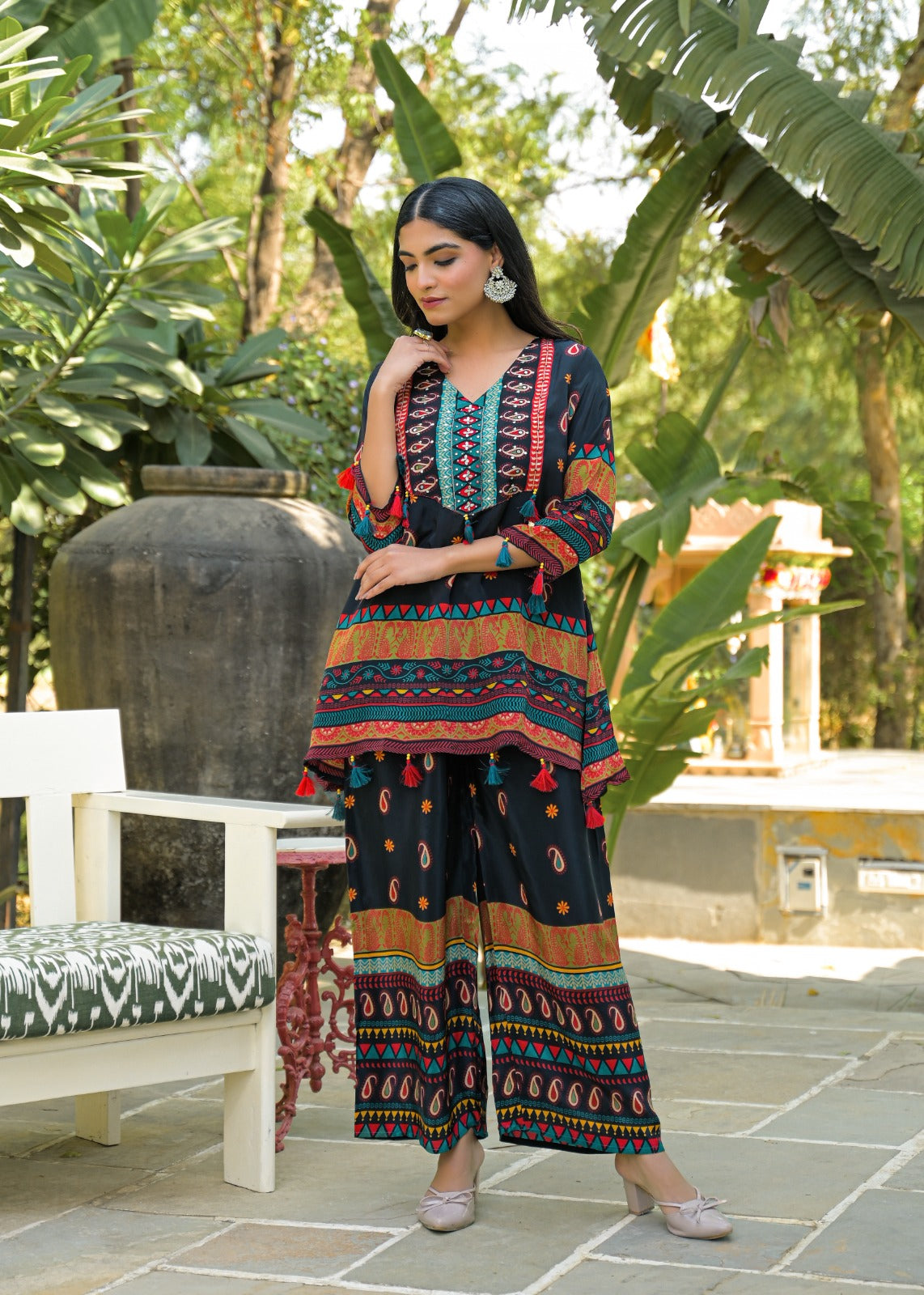 Premium crepe kaftan co ord set in black