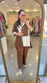 Restocked !! Most elegant flex cotton co ord set in brown n beige !!