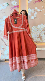 Premium cotton angrakha Anarkali in rust