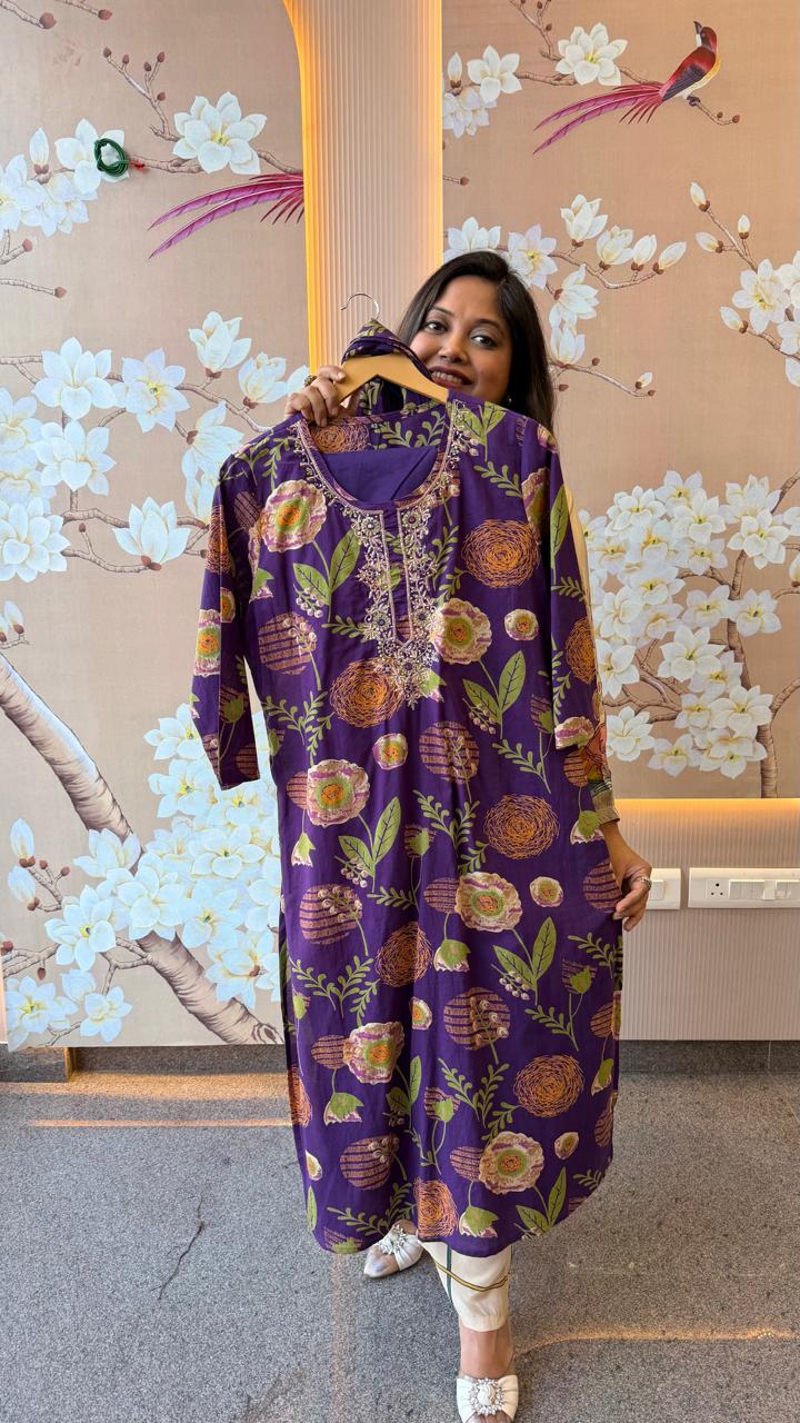 Super pretty cotton suit set paired in purple