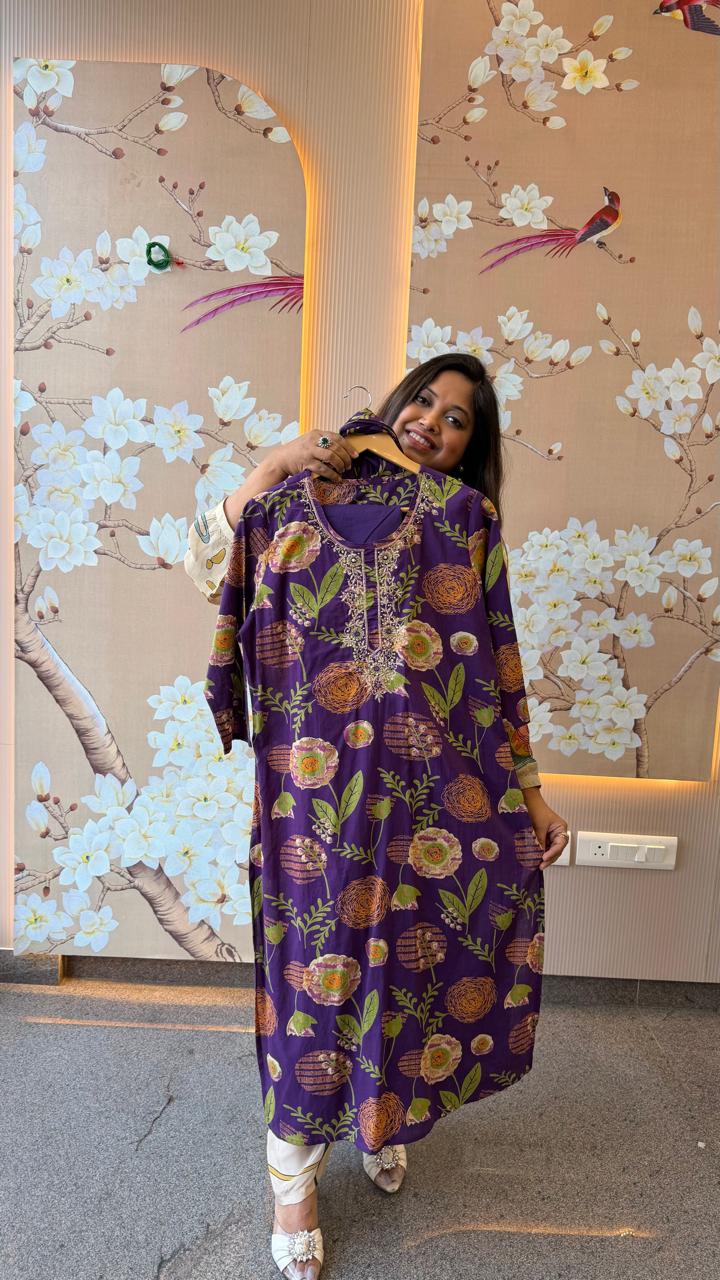 Super pretty cotton suit set paired in purple