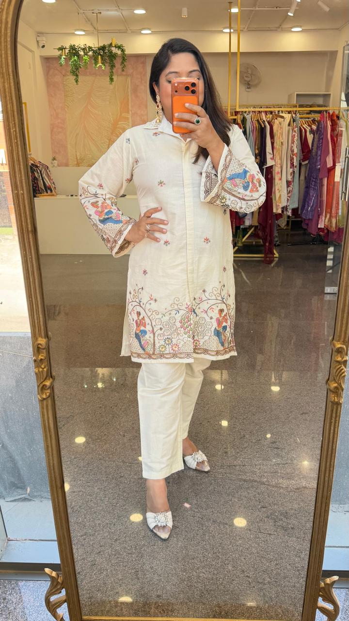 Super pretty cotton designer embellished Madhubani art co ord set