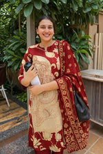 Premium pure cotton Kalamkari full suit in red