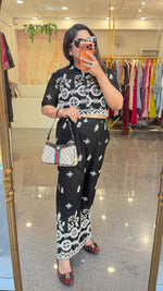 Stylish crop top fully embroidered front n back co ord in black