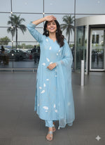 Pretty Modale fully embroidered suit set in blue