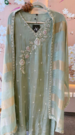 Pure tissue handwork suit set in mint green