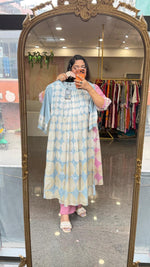 Pure cotton designer kurta pant with pockets and designer sleeves in blue