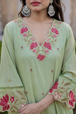 Premium Dobby cotton in embroidered suit set in green