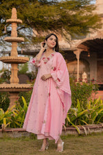 Premium Dobby cotton in embroidered suit set in pink