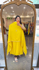 Premium dola silk handwork suit set in yellow n ivory