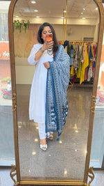 Premium cotton lining suit set paired with blue indigo dupatta