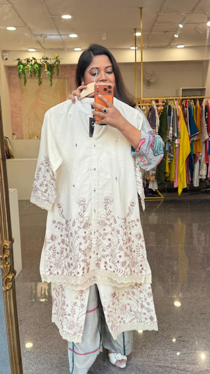 Fully embroidered cotton co ord set