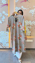 Pure cotton floral kurta in grey