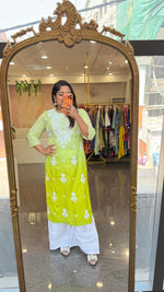 Super pretty ombré effect soft rayon chikankari kurta in green