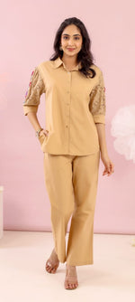 Designer embroidered sleeves beige co ord set