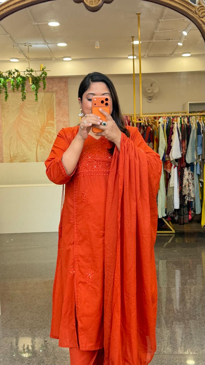Super pretty cotton chikankari suit set in angrakha