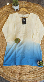 Ombré effect chikankari cotton short top in blue