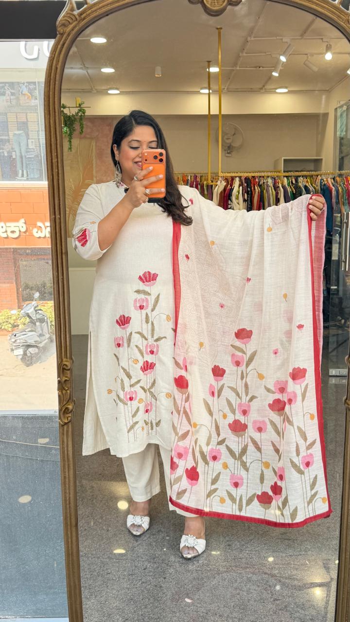 Linen cotton embroidered suit set