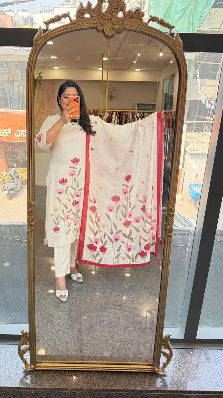Linen cotton embroidered suit set