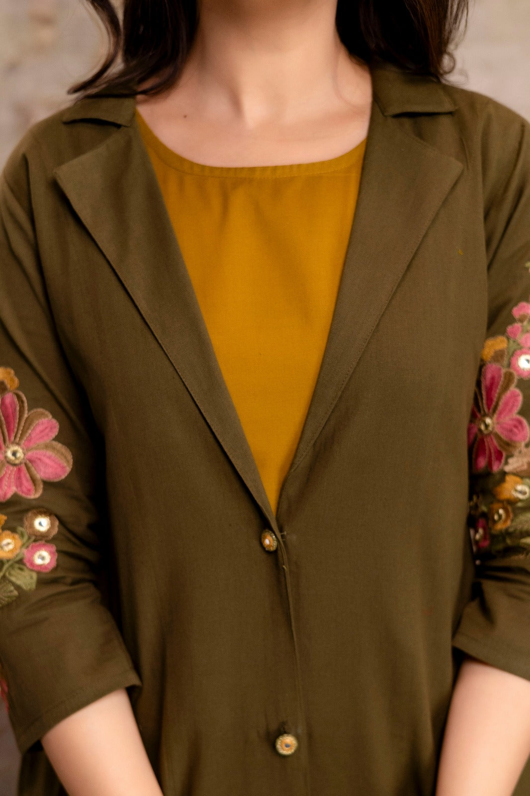 Designer sleeves n back cotton co ord set