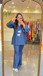 Restocked !! Stylish denim cotton designer co ord set !!