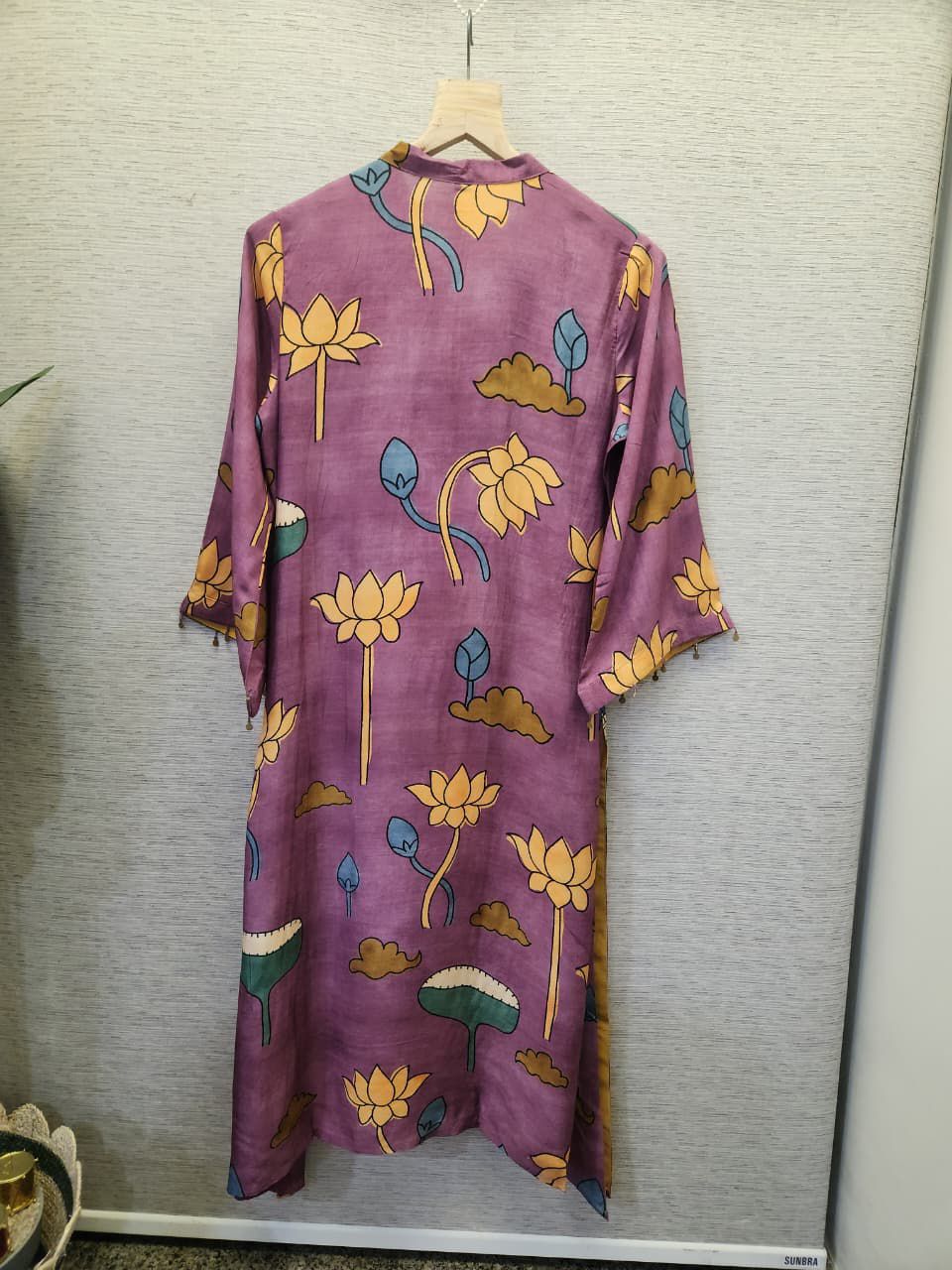 Pure Mul silk kalamkari kurta pant in purple