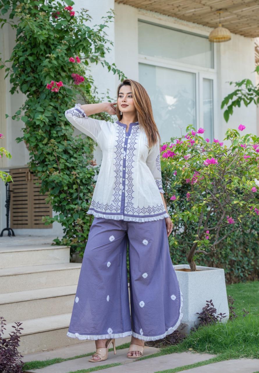 Designer pure cotton co ord in purple