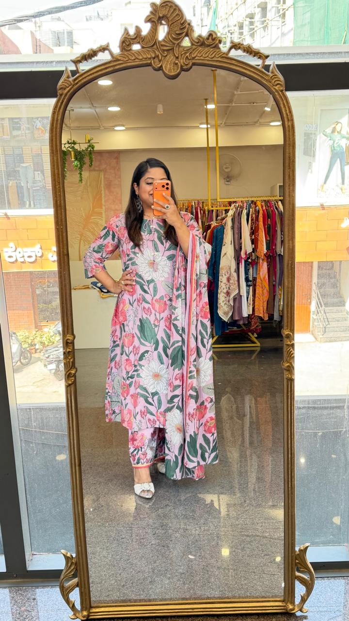 Restocked !! Premium pure cotton suit set in purplish pink !! Dispatch in 4-5 Days