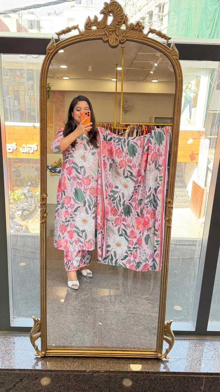 Restocked !! Premium pure cotton suit set in purplish pink !! Dispatch in 4-5 Days