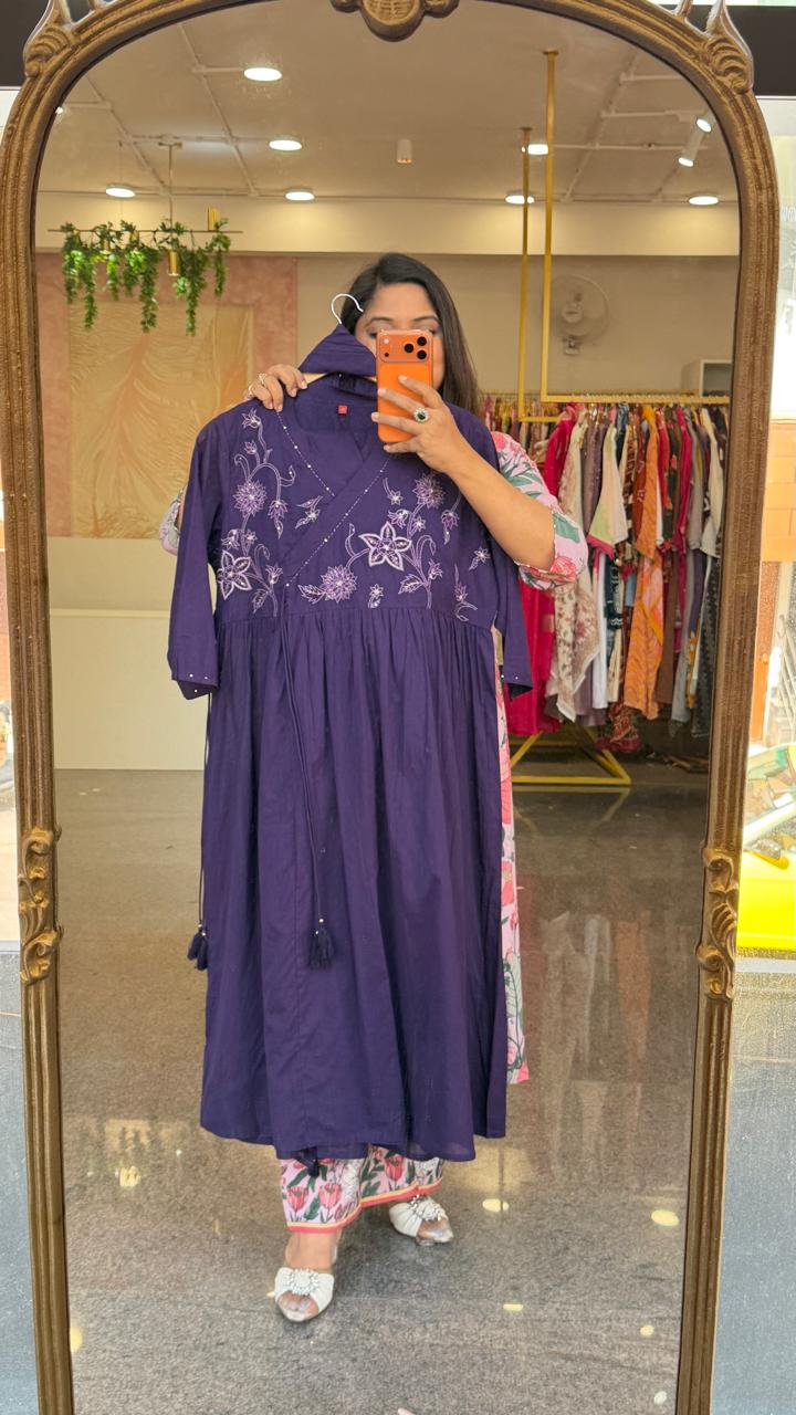 Angrakha embroidered cotton in purple