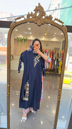 Designer back Modale front n back embroidered full suit in blue