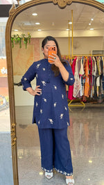 Wow fully embroidered cotton co ord in blue