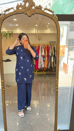 Wow fully embroidered cotton co ord in blue