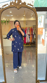 Wow fully embroidered cotton co ord in blue